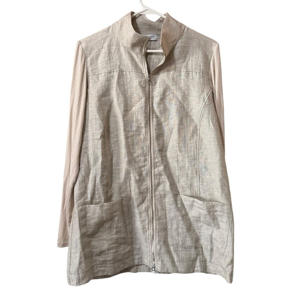 Lola & Sophie Linen High Neck Tunic Top Zippered Long Sleeve Pocketed Size‎ M